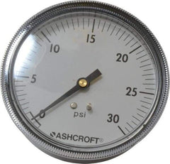 Ashcroft - 3-1/2" Dial, 1/4 Thread, 0-30 Scale Range, Pressure Gauge - Center Back Connection Mount - Benchmark Tooling