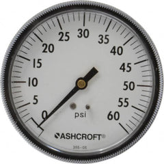 Ashcroft - 3-1/2" Dial, 1/4 Thread, 0-60 Scale Range, Pressure Gauge - Center Back Connection Mount - Benchmark Tooling