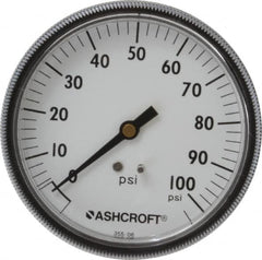 Ashcroft - 3-1/2" Dial, 1/4 Thread, 0-100 Scale Range, Pressure Gauge - Center Back Connection Mount - Benchmark Tooling