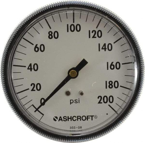 Ashcroft - 3-1/2" Dial, 1/4 Thread, 0-200 Scale Range, Pressure Gauge - Center Back Connection Mount - Benchmark Tooling