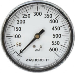 Ashcroft - 3-1/2" Dial, 1/4 Thread, 0-600 Scale Range, Pressure Gauge - Center Back Connection Mount - Benchmark Tooling