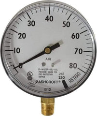 Ashcroft - 3-1/2" Dial, 1/4 Thread, 0-100 Scale Range, Pressure Gauge - Lower Connection Mount - Benchmark Tooling