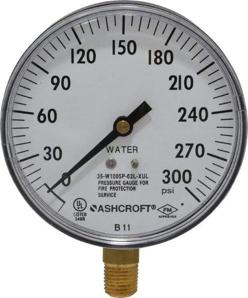 Ashcroft - 3-1/2" Dial, 1/4 Thread, 0-300 Scale Range, Pressure Gauge - Lower Connection Mount - Benchmark Tooling