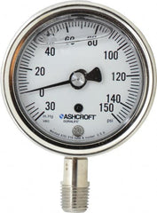 Ashcroft - 2-1/2" Dial, 1/4 Thread, 30-0-150 Scale Range, Pressure Gauge - Lower Connection Mount, Accurate to 1% of Scale - Benchmark Tooling