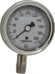 Ashcroft - 2-1/2" Dial, 1/4 Thread, 0-200 Scale Range, Pressure Gauge - Lower Connection Mount, Accurate to 1% of Scale - Benchmark Tooling