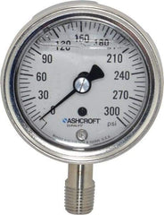 Ashcroft - 2-1/2" Dial, 1/4 Thread, 0-300 Scale Range, Pressure Gauge - Lower Connection Mount, Accurate to 1% of Scale - Benchmark Tooling