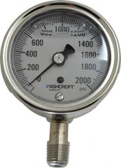 Ashcroft - 2-1/2" Dial, 1/4 Thread, 0-2,000 Scale Range, Pressure Gauge - Lower Connection Mount, Accurate to 1% of Scale - Benchmark Tooling