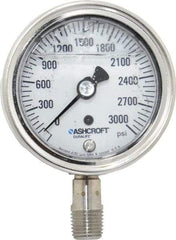 Ashcroft - 2-1/2" Dial, 1/4 Thread, 0-3,000 Scale Range, Pressure Gauge - Lower Connection Mount, Accurate to 1% of Scale - Benchmark Tooling