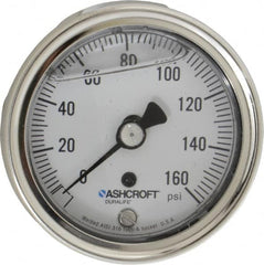 Ashcroft - 2-1/2" Dial, 1/4 Thread, 0-160 Scale Range, Pressure Gauge - Center Back Connection Mount, Accurate to 1% of Scale - Benchmark Tooling