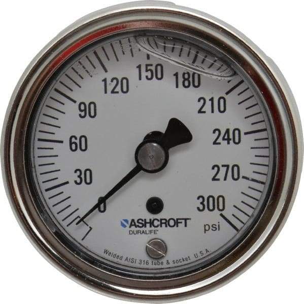 Ashcroft - 2-1/2" Dial, 1/4 Thread, 0-300 Scale Range, Pressure Gauge - Center Back Connection Mount, Accurate to 1% of Scale - Benchmark Tooling