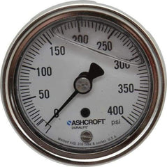 Ashcroft - 2-1/2" Dial, 1/4 Thread, 0-400 Scale Range, Pressure Gauge - Center Back Connection Mount, Accurate to 1% of Scale - Benchmark Tooling