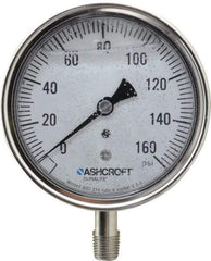 Ashcroft - 3-1/2" Dial, 1/4 Thread, 0-160 Scale Range, Pressure Gauge - Lower Connection Mount, Accurate to 1% of Scale - Benchmark Tooling