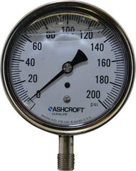 Ashcroft - 3-1/2" Dial, 1/4 Thread, 0-200 Scale Range, Pressure Gauge - Lower Connection Mount, Accurate to 1% of Scale - Benchmark Tooling