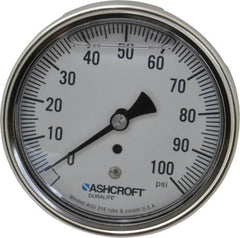 Ashcroft - 3-1/2" Dial, 1/4 Thread, 0-100 Scale Range, Pressure Gauge - Center Back Connection Mount, Accurate to 1% of Scale - Benchmark Tooling