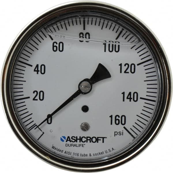 Ashcroft - 3-1/2" Dial, 1/4 Thread, 0-160 Scale Range, Pressure Gauge - Center Back Connection Mount, Accurate to 1% of Scale - Benchmark Tooling