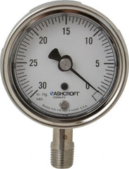 Ashcroft - 2-1/2" Dial, 1/4 Thread, 30-0 Scale Range, Pressure Gauge - Lower Connection Mount, Accurate to 1% of Scale - Benchmark Tooling