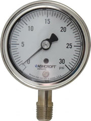 Ashcroft - 2-1/2" Dial, 1/4 Thread, 0-30 Scale Range, Pressure Gauge - Lower Connection Mount, Accurate to 1% of Scale - Benchmark Tooling