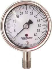 Ashcroft - 2-1/2" Dial, 1/4 Thread, 0-60 Scale Range, Pressure Gauge - Lower Connection Mount, Accurate to 1% of Scale - Benchmark Tooling