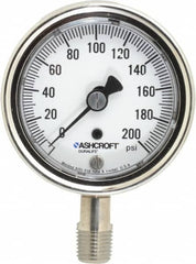 Ashcroft - 2-1/2" Dial, 1/4 Thread, 0-200 Scale Range, Pressure Gauge - Lower Connection Mount, Accurate to 1% of Scale - Benchmark Tooling