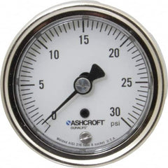 Ashcroft - 2-1/2" Dial, 1/4 Thread, 0-30 Scale Range, Pressure Gauge - Center Back Connection Mount, Accurate to 1% of Scale - Benchmark Tooling