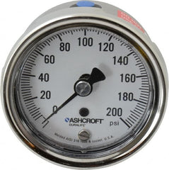 Ashcroft - 2-1/2" Dial, 1/4 Thread, 0-200 Scale Range, Pressure Gauge - Lower Back Connection Mount, Accurate to 1% of Scale - Benchmark Tooling