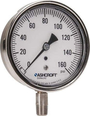 Ashcroft - 3-1/2" Dial, 1/4 Thread, 0-160 Scale Range, Pressure Gauge - Lower Connection Mount, Accurate to 1% of Scale - Benchmark Tooling