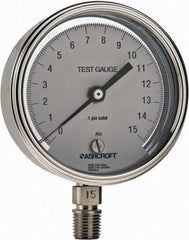 Ashcroft - 3" Dial, 1/4 Thread, 0-15 Scale Range, Pressure Gauge - Lower Connection Mount, Accurate to 0.5% of Scale - Benchmark Tooling