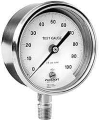 Ashcroft - 3" Dial, 1/4 Thread, 0-150 Scale Range, Pressure Gauge - Lower Connection Mount, Accurate to 0.5% of Scale - Benchmark Tooling