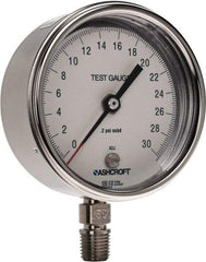 Ashcroft - 3" Dial, 1/4 Thread, 0-30 Scale Range, Pressure Gauge - Lower Connection Mount, Accurate to 0.5% of Scale - Benchmark Tooling