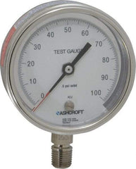 Ashcroft - 3" Dial, 1/4 Thread, 0-100 Scale Range, Pressure Gauge - Lower Connection Mount, Accurate to 0.5% of Scale - Benchmark Tooling