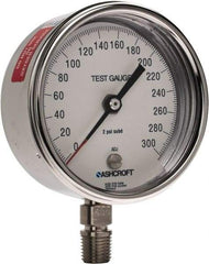 Ashcroft - 3" Dial, 1/4 Thread, 0-300 Scale Range, Pressure Gauge - Lower Connection Mount, Accurate to 0.5% of Scale - Benchmark Tooling