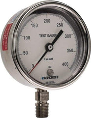 Ashcroft - 3" Dial, 1/4 Thread, 0-400 Scale Range, Pressure Gauge - Lower Connection Mount, Accurate to 0.5% of Scale - Benchmark Tooling