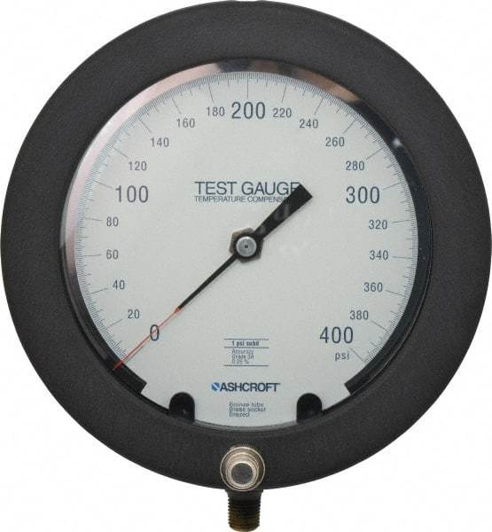 Ashcroft - 6" Dial, 1/4 Thread, 0-400 Scale Range, Pressure Gauge - Lower Connection Mount, Accurate to 0.25% of Scale - Benchmark Tooling