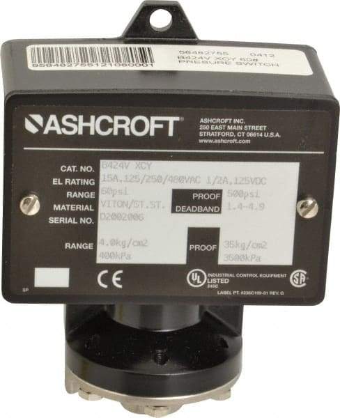 Ashcroft - 9 to 60 psi Adjustable Range, 500 Max psi, Watertight Single Setpoint - 1/4 Thread - Benchmark Tooling