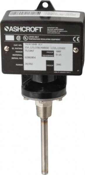 Ashcroft - 75 to 205°F, Watertight Single Setpoint Temp Switch - 4 Inch Rigid Stem - Benchmark Tooling