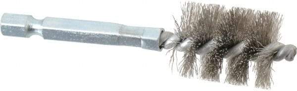 Schaefer Brush - 5/8 Inch Inside Diameter, 13/16 Inch Actual Brush Diameter, Stainless Steel, Power Fitting and Cleaning Brush - 1/4 Shank Diameter, 3-1/8 Inch Long, Hex Shaft Stem, 3/4 Inch Refrigeration Outside Diameter - Benchmark Tooling