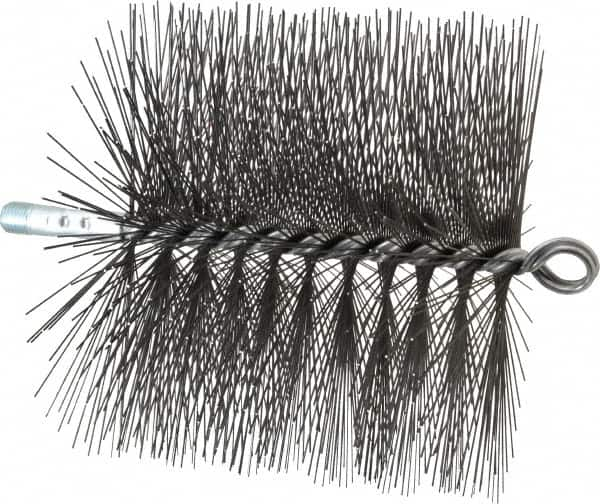 Schaefer Brush - 7" Diam Round, Tempered Steel Wire Chimney Brush - 1/4" NPSM Male Connection - Benchmark Tooling