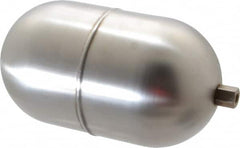 Made in USA - 4" Diam x 7" Long, Oblong, Hex Spud Connection, Metal Float - 1/4-20 Thread, Stainless Steel, 150 Max psi, 19 Gauge - Benchmark Tooling