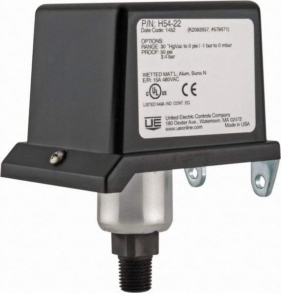 United Electric Controls - 30 to 0" Hg VAC Adjustable Range, General Purpose Diaphragm - 1/4 Thread - Benchmark Tooling