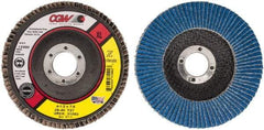 Camel Grinding Wheels - 40 Grit, 4-1/2" Disc Diam, 7/8" Center Hole, Type 27 Zirconia Alumina Flap Disc - 13,300 Max RPM, Polyester Backing, Arbor Attaching System, Coated - Benchmark Tooling