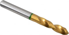 Accupro - 19/64" 130° Spiral Flute Cobalt Screw Machine Drill Bit - TiN Finish, Right Hand Cut, 37mm Flute Length, 79mm OAL, Split Point, Straight Shank - Benchmark Tooling