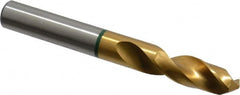 Accupro - 15/32" 130° Spiral Flute Cobalt Screw Machine Drill Bit - TiN Finish, Right Hand Cut, 51mm Flute Length, 102mm OAL, Split Point, Straight Shank - Benchmark Tooling