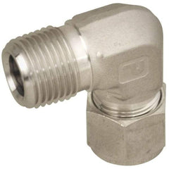 Parker - 1/4" OD, Stainless Steel Male Elbow - -425 to 1,200°F, 3/4" Hex, Comp x MNPT Ends - Benchmark Tooling