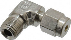 Parker - 1/8" OD, Stainless Steel Male Elbow - -425 to 1,200°F, 7/16" Hex, Comp x MNPT Ends - Benchmark Tooling