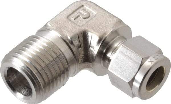 Parker - 3/8" OD, Stainless Steel Male Elbow - -425 to 1,200°F, 7/8" Hex, Comp x MNPT Ends - Benchmark Tooling