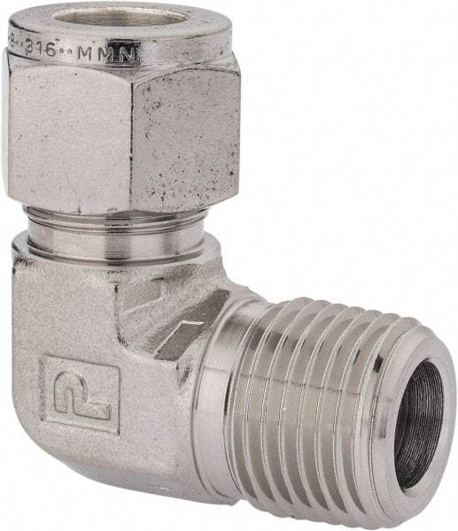 Parker - 1/2" OD, Stainless Steel Male Elbow - 7/8" Hex, Comp x MNPT Ends - Benchmark Tooling