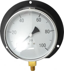 Value Collection - 6" Dial, 1/4 Thread, 0-100 Scale Range, Pressure Gauge - Lower Connection, Rear Flange Connection Mount, Accurate to 3-2-3% of Scale - Benchmark Tooling