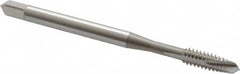 OSG - #8-32 UNC, 3 Flute, Bright Finish, Vanadium High Speed Steel Spiral Point Tap - Plug Chamfer, Right Hand Thread, 2-1/8" OAL, 3/4" Thread Length, 0.168" Shank Diam - Exact Industrial Supply