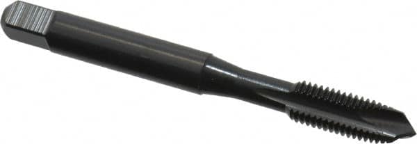 OSG - 1/4-28 UNF, 3 Flute, Oxide Finish, Vanadium High Speed Steel Spiral Point Tap - Plug Chamfer, Right Hand Thread, 2-1/2" OAL, 1" Thread Length, 0.255" Shank Diam - Exact Industrial Supply
