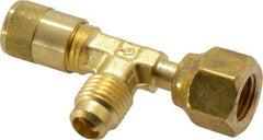 Parker - 500 Max psi, 1/4 Tube OD, Forged Flared Female Run Swivel Tee Access Valve - Brass - Benchmark Tooling